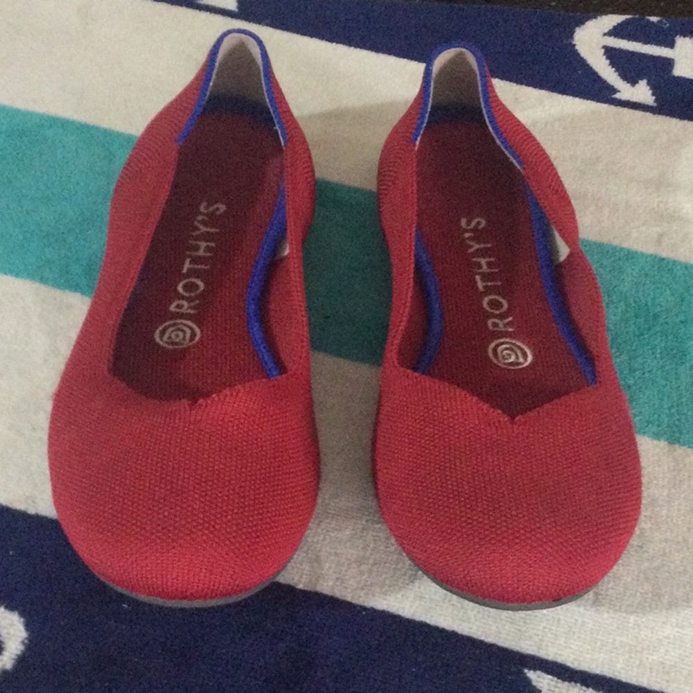Rothy's Red Flats with Blue Trim